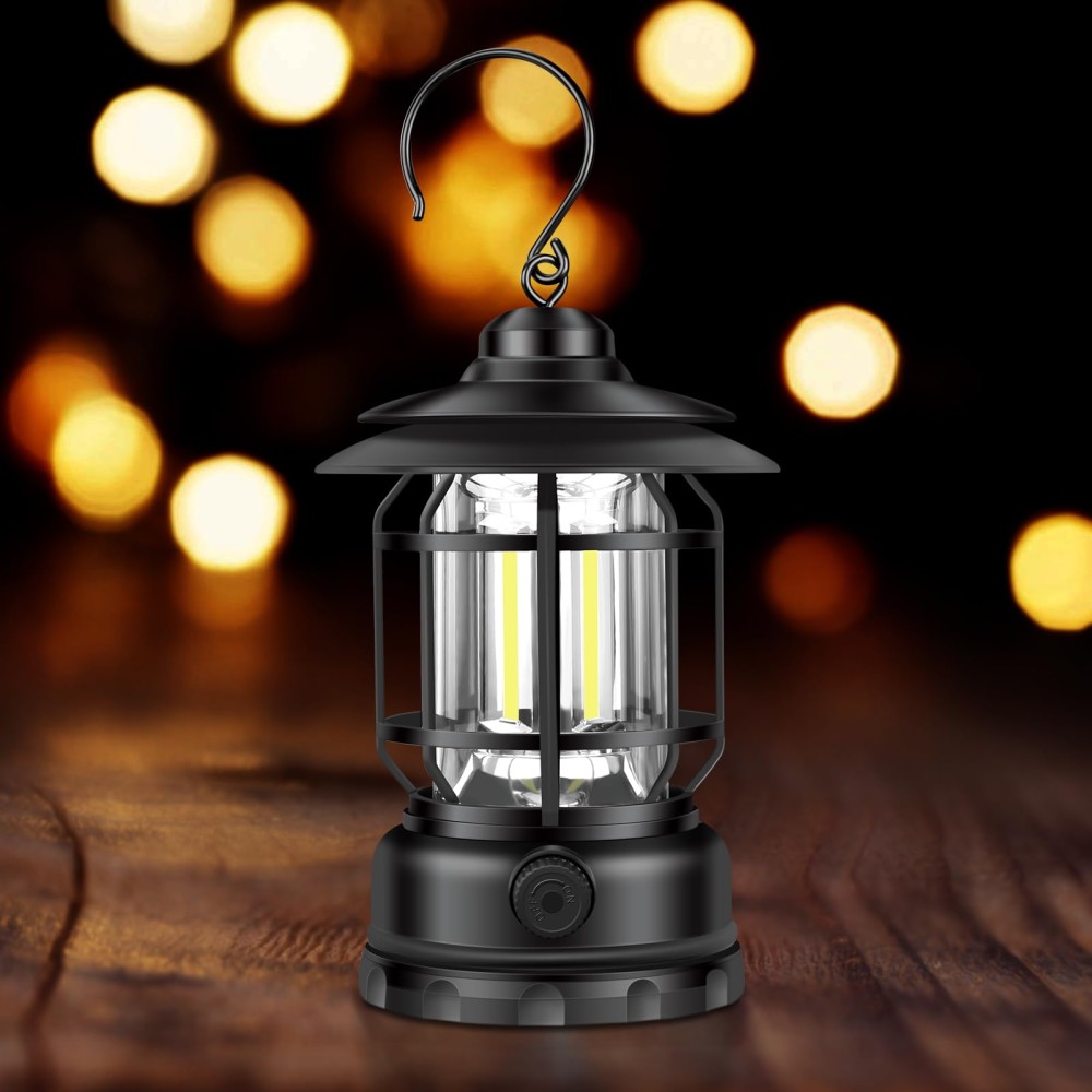 Camping Lantern Rechargeable, Camping Lights, Retro Metal Camping Light, - Hanging Ultra Bright Led Tent Light for Camping, Emergency, Fishing, Hiking Etc (Black) [Energy Class A+++]