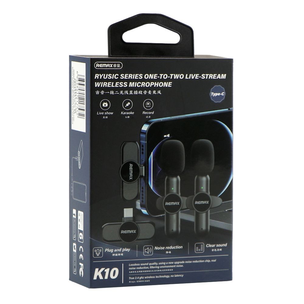 Remax K10 TYPE-C Ryusic Series One-to-Two Live-stream Wireless Microphone