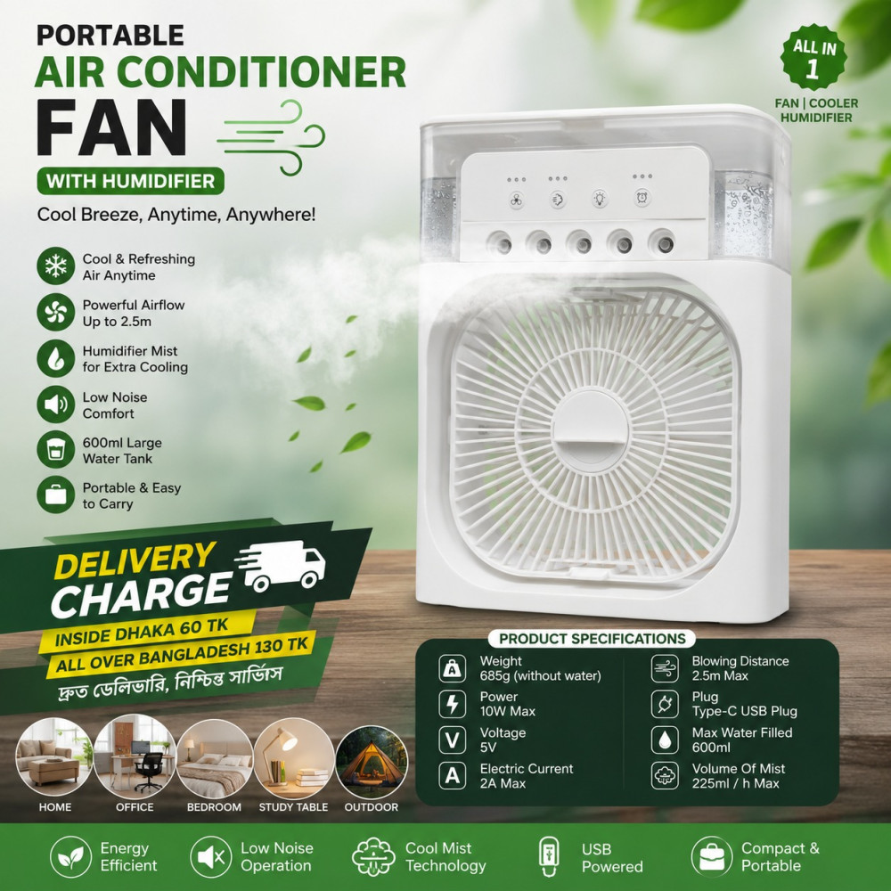 Air Cooling 3 in 1 USB Mini Portable Fan Aircond Humidifier Purifier Mist Cooler with LED Light