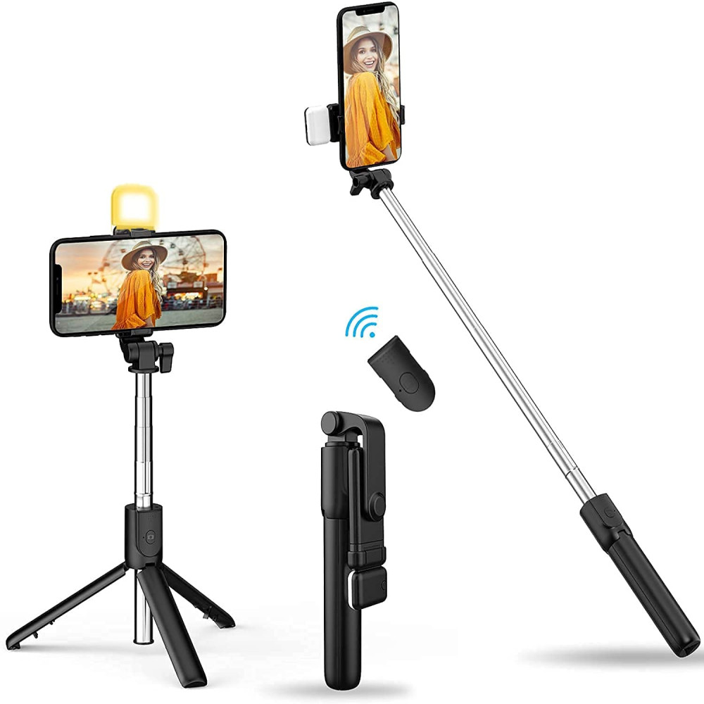 R1s Selfie Stick - Durable Plastic , Manual Operating System, Sleek Black Color, Includes Mobile Holder For Easy Use