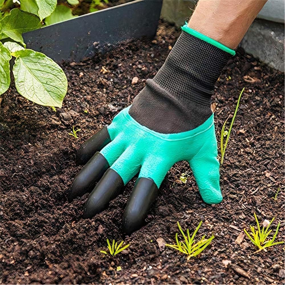 1 Pair Waterproof Claws Garden Gloves with Breathable Fingertips Claws Working Gloves Thorn Resistant Safe Garden Gloves for Digging and Planting Rubber Gloves