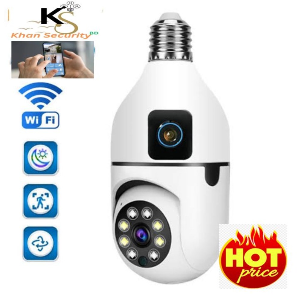 Dual Lens V380 PTZ Bulb IP Night Vision Camera Bulb dual lense camera