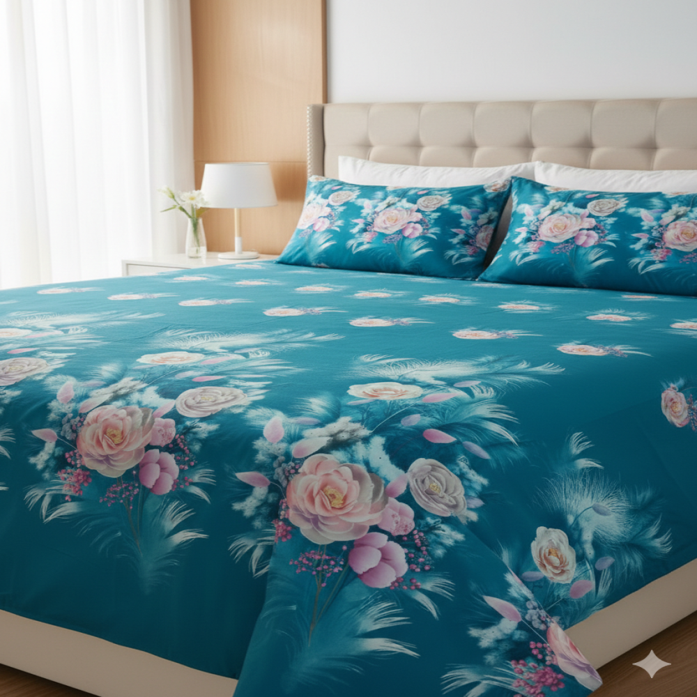 Teal Feather Bloom Bedset